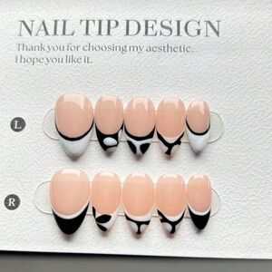 Abstract Black and White French Tip Press-On Nails